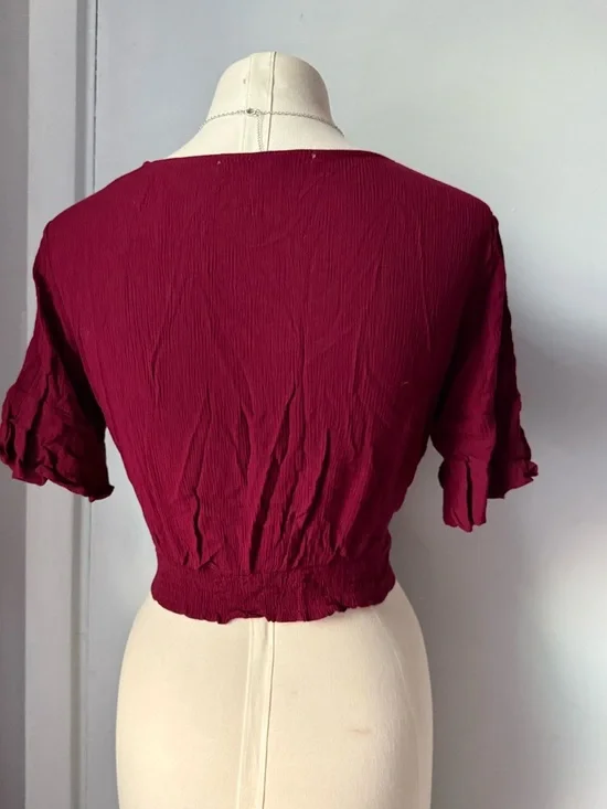 Gypsies & Moondust Wine Red Wrap Button Blouse - Picture 3 of 10